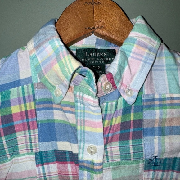 Lauren Ralph Lauren Sleeveless Button Front Shirt Dress Pastel Plaid Petite P - Picture 5 of 9